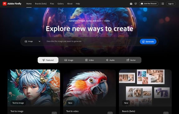 Adobe Firefly generative AI tool for creating images and text effects