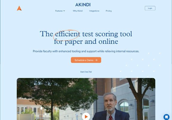 Akindi assessment platform for creating and grading bubble sheet tests