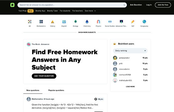 Brainly Ask AI tool for student homework help and AI-powered explanations