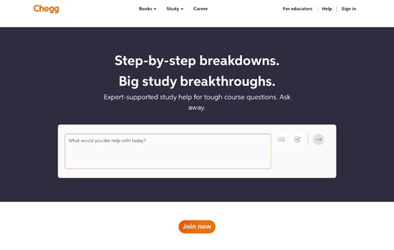 Chegg learning support platform with textbook solutions and AI study help