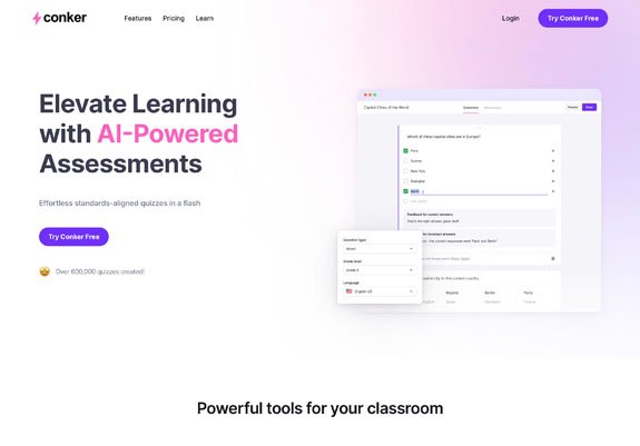 Conker AI quiz generator creating formative assessments from any content