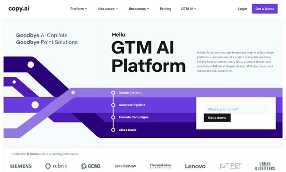 Copy.ai content generation tool for marketing, lesson planning, and classroom materials