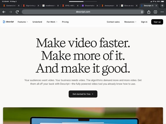 Descript audio and video editing tool with transcription and AI voice capabilities