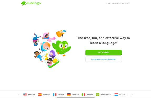 Duolingo language learning app with gamified lessons for multiple languages