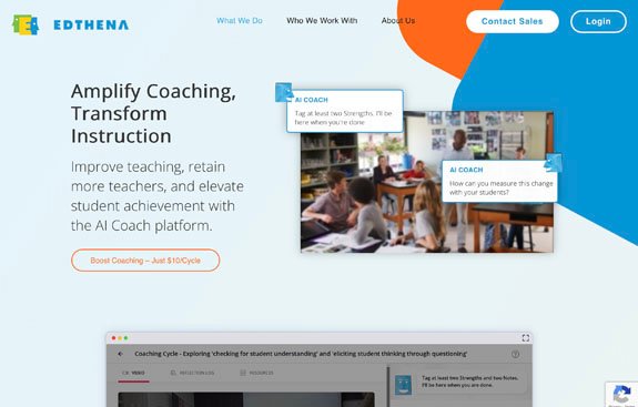 Edthena AI Coach platform for reflective teacher feedback and video coaching