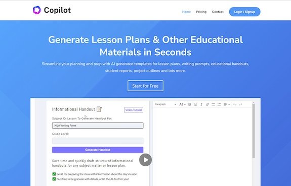 Education Copilot AI assistant for generating lesson plans, objectives, and teaching materials
