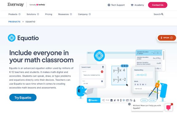 Equatio digital math tool for creating equations, graphs, and accessible math expressions