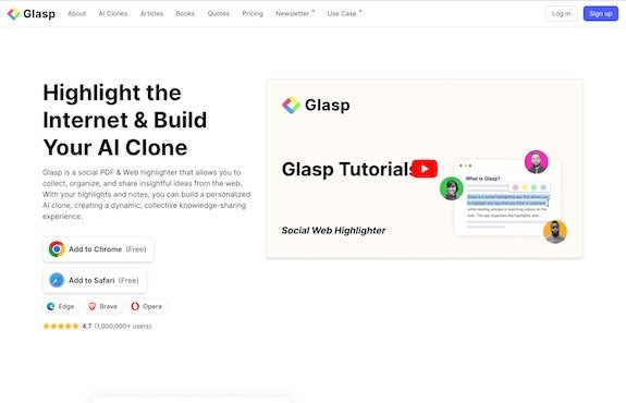Glasp AI tool for highlighting and summarizing online articles and educational content