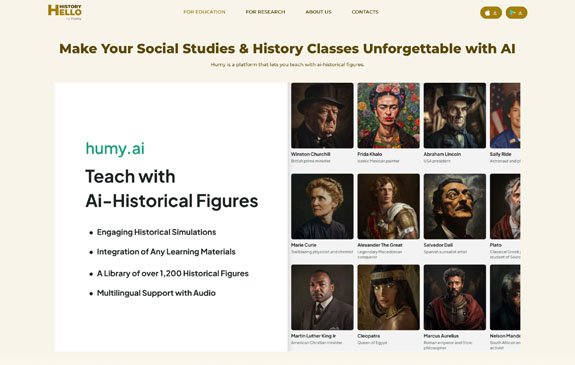 Hello History AI chatbot for simulating conversations with historical figures