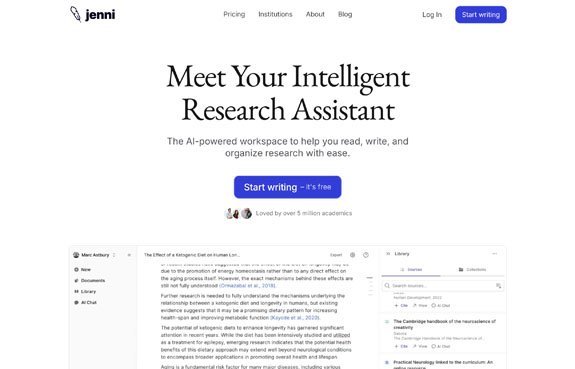 Jenni AI writing assistant for academic writing, paraphrasing, and content suggestions