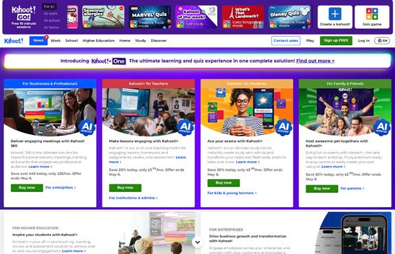 Kahoot! game-based learning platform for interactive quizzes and student engagement