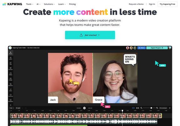 Kapwing collaborative video editor with AI tools for creating classroom content